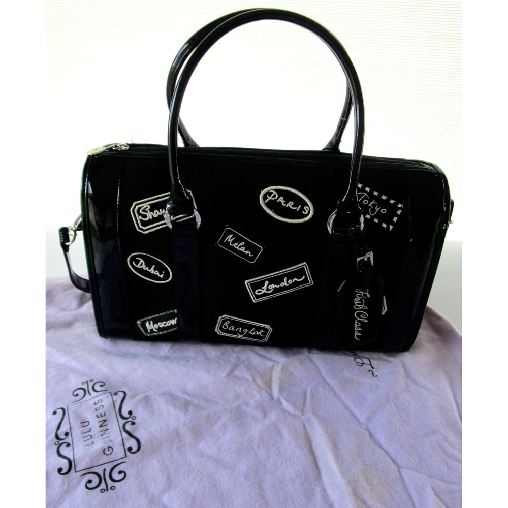 Lulu Guinness Black Cities of World Handbag Purse Back Shoulder Strap Dust Bag